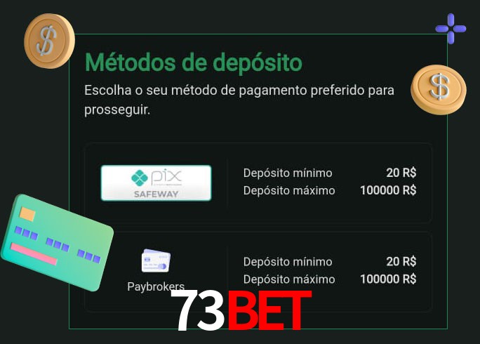 O cassino 73Bet oferece uma grande variedade de métodos de pagamento